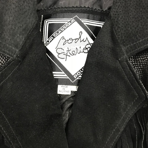 Vintage Suede Fringe 80s Black Leather Cropped Jacket - Picture 4 of 7